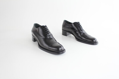 NIB Vtg PRADA Spazzolato Black Leather Oxford Shoes Lace Up  display picture 3