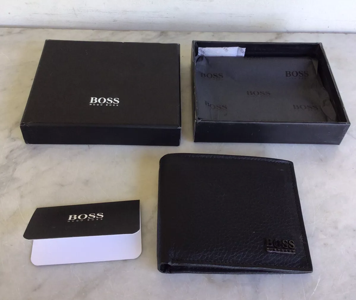 Sjov last uddanne HUGO BOSS Black Pebbled Leather Monist Card Slots Mens Wallet New | eBay