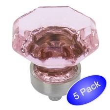 *5 Pack* Cosmas Satin Nickel & Pink Glass Cab...