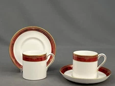 Rare NWT 2 Spode Bordeaux Red Porcelain Demitasse/Coffee Cups + Saucers; Mint