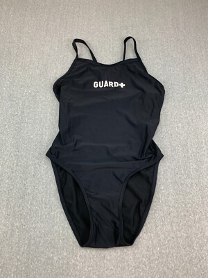 Sporti Guard Solid Thin Strap One Piece Swimsuit Womens size 34 Black Pool Beach