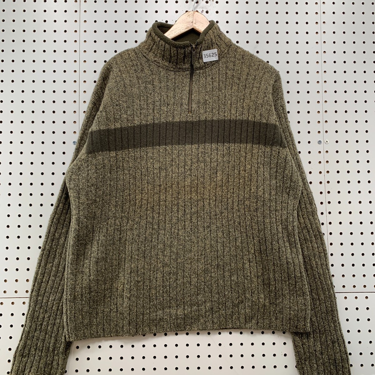 American Eagle 100% Wool 1/4 Zip Sweater Mens Medium Brown Rib
