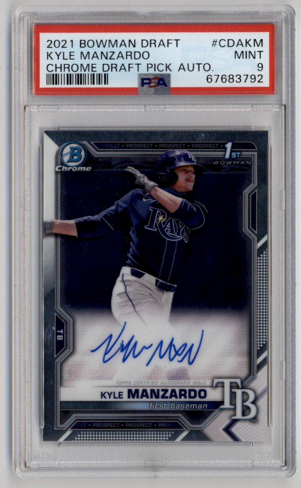2021 Bowman Draft Chrome #CDAKM Kyle Manzardo 1st Auto PSA 9 MINT Rays