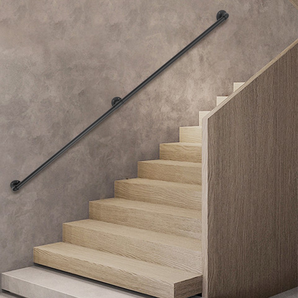 6.6FT Pipe Stair Handrail Staircase Handrail Indoor&Outdoor Stair for