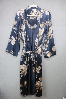 Jones New York Navy Floral Maxi Slip Dress & Robe-XS-Nice-Whimsigoth-Cozy Chic