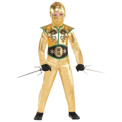 Amscan Gold Fighter Ninja Dragon Armor Children Boys Jumpsuit Halloween Costume