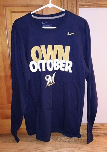 NEW Nike Milwaukee Brewers Long Sleeve Shirt Men’s Size Large Blue Own October
