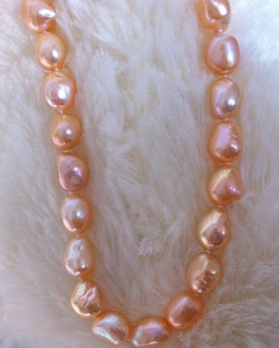 18"13-16mm natural south sea genuine golden pink baroque pearl necklace 12588