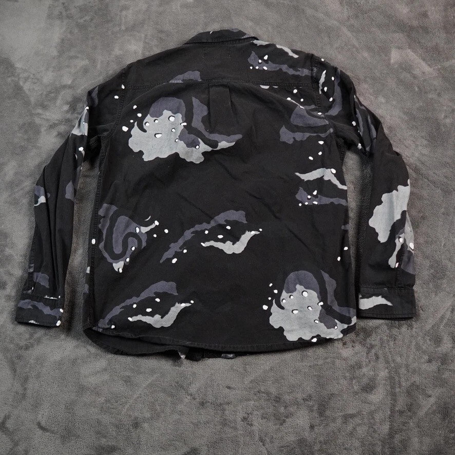 Camisa Rook Para Hombre Grande Negra Gris Camuflada Ropa de Calle Abotonada Desteñida Y2K Foto 2 de 4