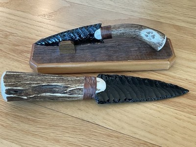 2 Authentic Great Basin Art Deer Antler Obsidian Knives Handcrafted By Dale Duby