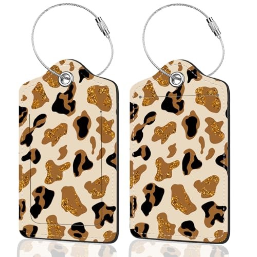 Tags For Suitcases, Cute Unique Pu Leather Brown Leopard Pri
