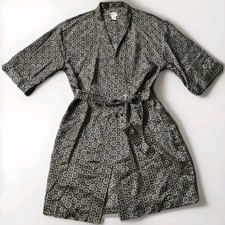 Vtg 90s Playboy Robe Mens Regular One Size Gray Black Satin Kimono All Over Logo
