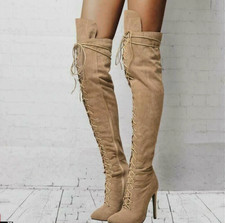 Womens Over the Knee High Thigh Boots High Heel Stiletto Suede Shoes Plus size