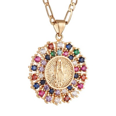14K vergoldete runde hohle Jungfrau Maria Gebetskette Unsere Liebe Frau von Guadalupe M