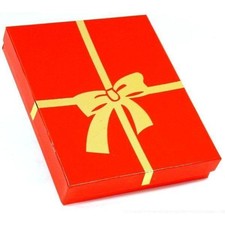 Red w/Gold Bow Cotton Filled Jewelry Gift Box 6 1/8"