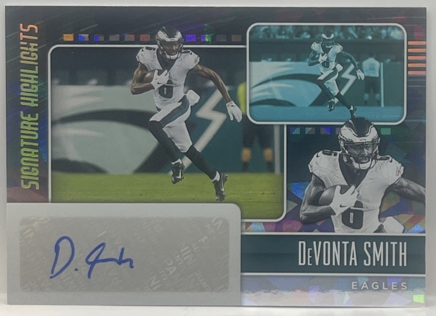 2022 PANINI DONRUSS DEVONTA SMITH #SH94 SIGNATURE HIGHLIGHTS CRACKED ICE AUTO SP