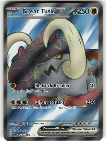 Great Tusk ex 230/198 Ultra Rare Scarlet & Violet Pokemon Holo Near Mint