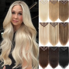 Clip In Full Head Russian Remy 100 Human Hair Extensions Double Weft Thick 8PCS