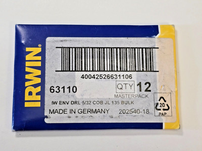 Irwin 63110 Cobalt Hi Spd Steel Fract Straight Shank 5/32'' Drill Bits Pack of 12