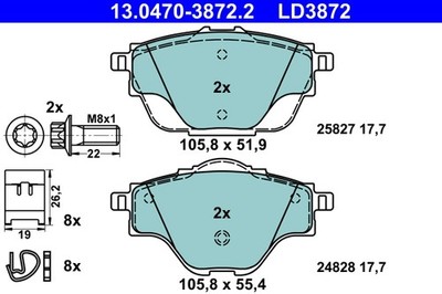 1x ATE 13.0470-3872.2 Bremsbelagsatz Scheibenbremse für Citroën Opel Vauxhall Pe