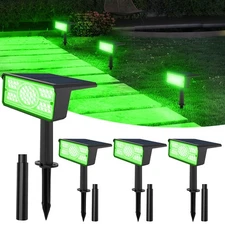 Green Solar Spot Lights Outdoor 4 Pack, 49 LED 2 Lighting Modes, IP65 Waterpr...