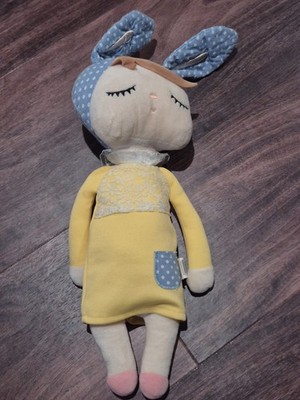Metoo Angela Sleeping Girl Plush w/Blue Bunny Rabbit Ears Yellow Dress 17  Doll