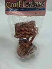 2 Miniature Handmade Woven Rattan Flower Gathering Baskets, 3.5" Tall. New