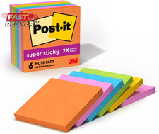 Post-It Super Sticky Notes, 3X3 In, 6 Pads, 2X the Sticking Power, Energy Boost