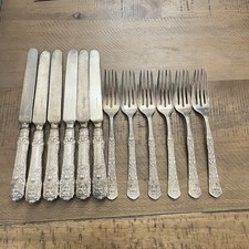 Piatto argento 1886 REED & BARTON BACCO RINASCIMENTALE, 6 coltelli da tavola e forchette