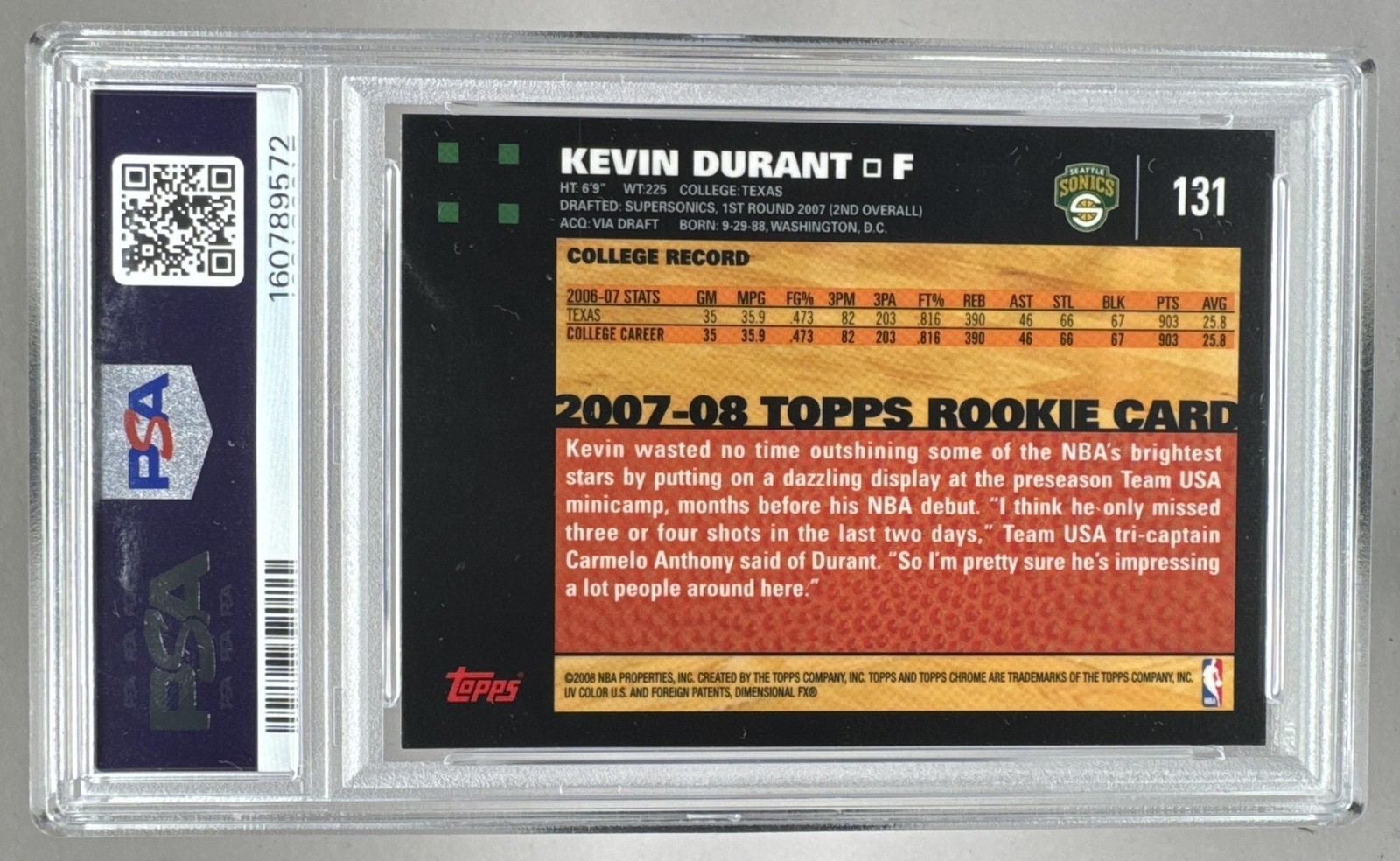 160789572 Kevin Durant 2007 Topps Chrome #131 Rookie RC PSA 10 view 2
