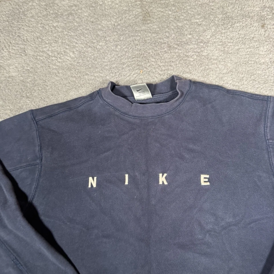 Sudadera vintage Nike para mujer mediana azul marino logotipo deletreado retro Y2K Foto 3 de 4