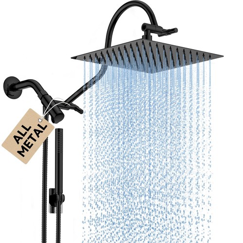 All Metal Dual Shower Head Combo with Curved Extension Arm, 10" High Pressure...