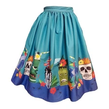 Unique Vintage Blue Tiki Monsters Gellar Swing Skirt S 4 NWT