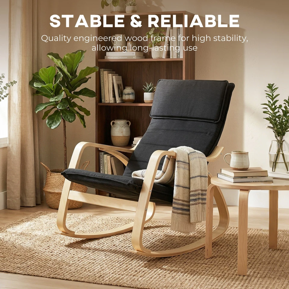 HOMCOM Comfortable Relax Rocking Chair with High Back, Black - Image 4 of 4