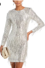 Eliza j Formal MiNi Dress Size 10 Silver Sequin Fringed Bodycon Cocktail APR96