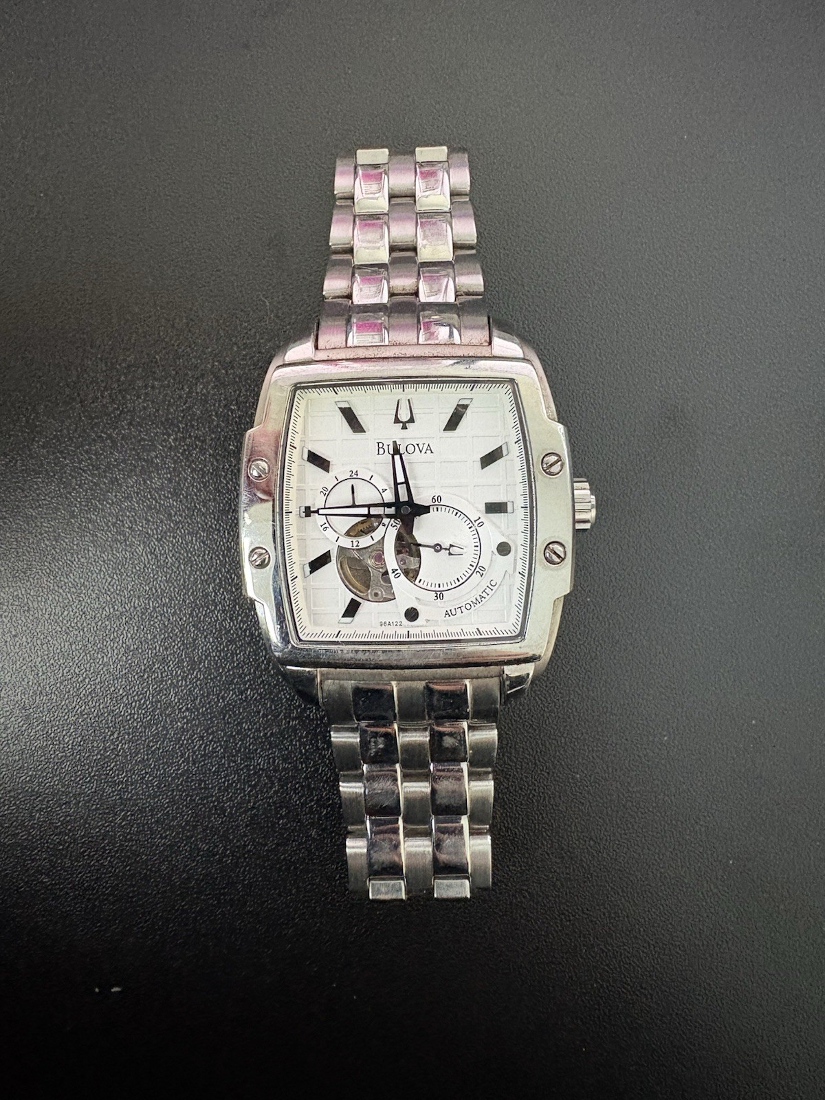 Bulova Automatic Rectangle Skeleton Dial Silver S… - image 1