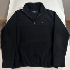Vintage 90s Polo Ralph Lauren Black 1/4 Zip Medium Fleece Pullover Made in USA