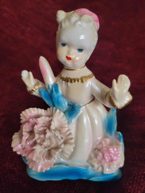 Vintage Napco Lefton Japan January Carnation Birthday Angel Girl Figurine D-2665