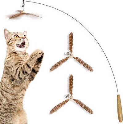 SunGrow Brown Feather Wand Interactive Cat Toy 1 Pole