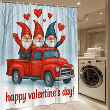 Valentine's Day Gnome Shower Curtain - Cute Red Truck Holiday Decor