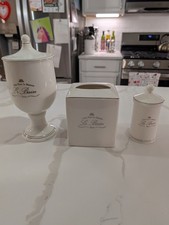 Kassatex Le Bain Paris Fine Porcelain Bathroom Canister Cotton Jar Tissue Cover