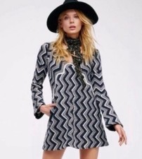 💕💗NWOT Free People Rhianon Grey Zigzag Long Sleeve Sweater Mini Dress Size...