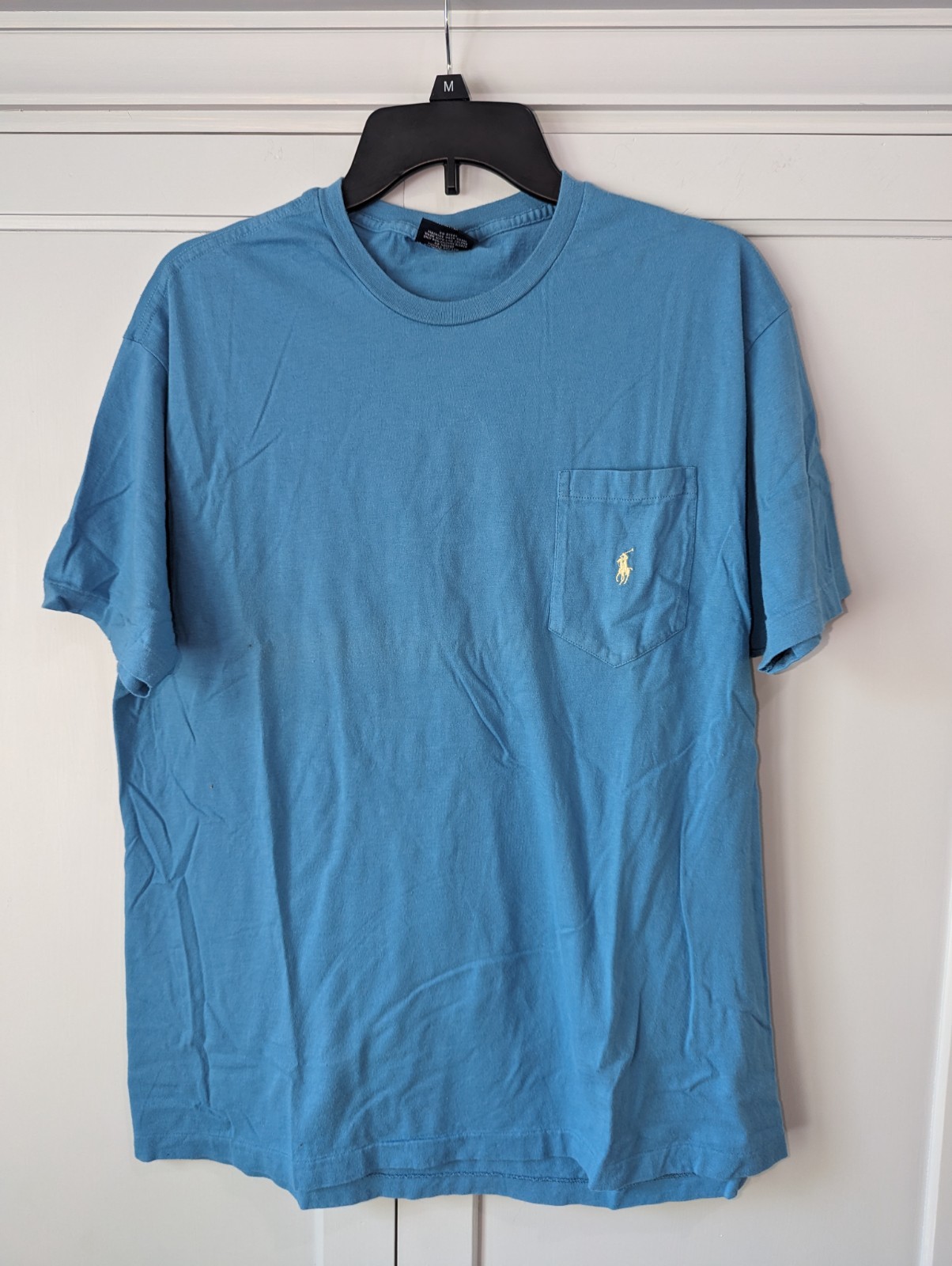 Polo Ralph Lauren blu girocollo tasca t shirt classica giallo pony taglia media