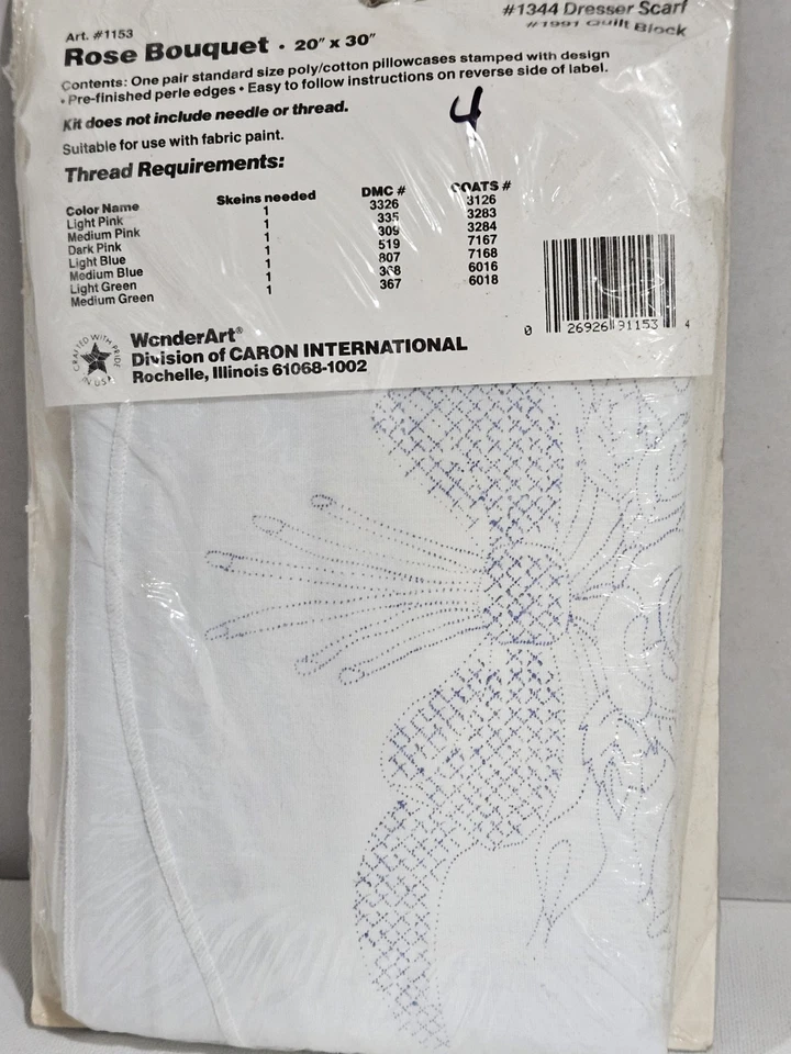WonderArt Pillowcases~Stamped Pattern~Roses~2 Sets~Pearled Edges~New/Sealed - Image 4 of 4
