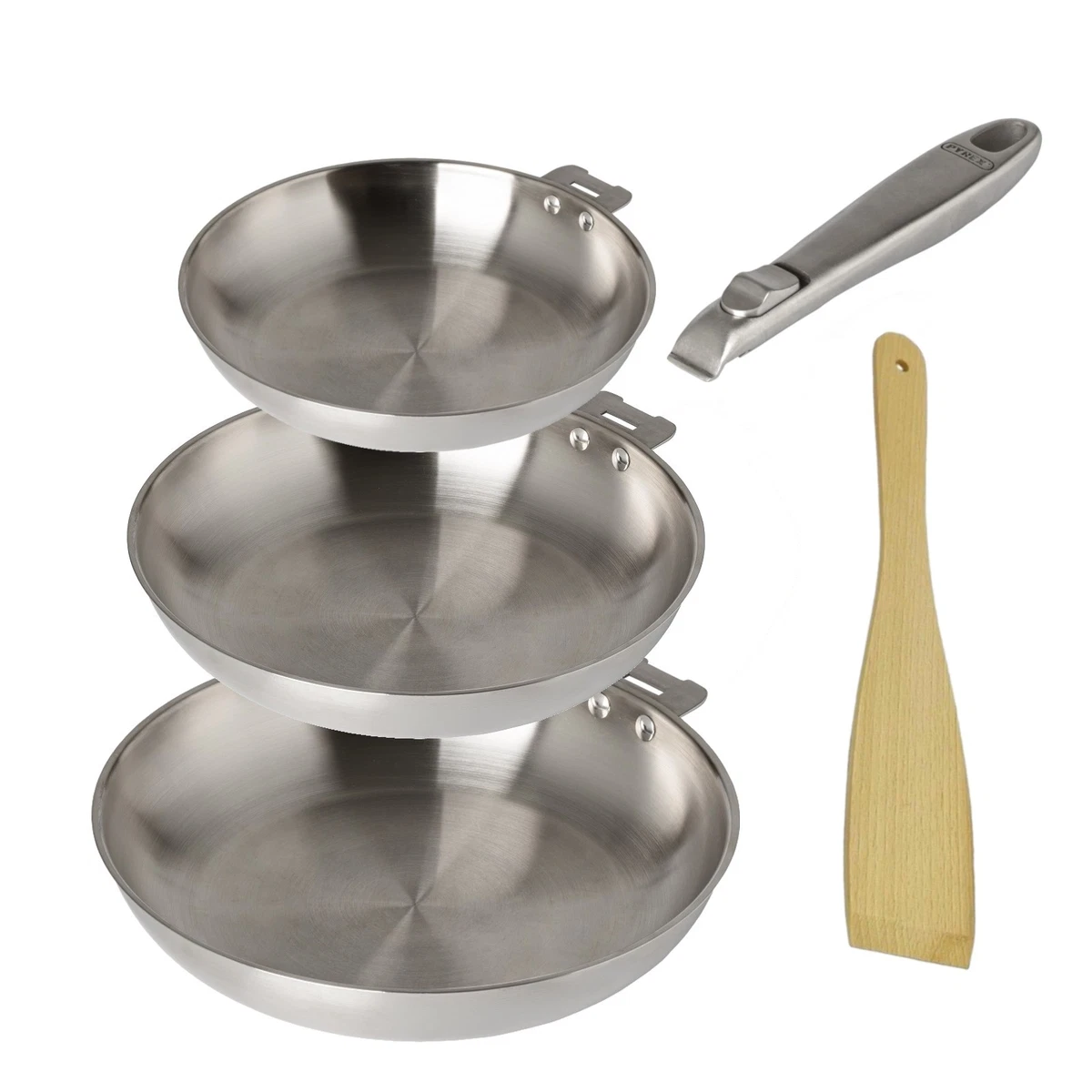 Pyrex Juego de Sartenes 3 Piezas 20+24+28 cm Acero Inoxidable con Mango Desmontable
