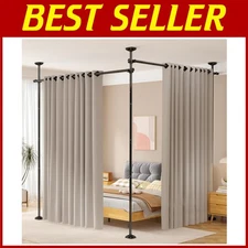 Easy Install Room Divider Rod, Adjustable, Heavy Duty, Black