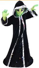 Kids Alien Costume Hooded Cloak, Green Mask  Alien Hands/Gloves Size Medium