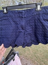 Crown  Ivy Women  s Shelby Chino Shorts Navy Blue 98 Cotton Scalloped 8P