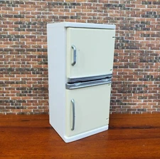 Dollhouse Refrigerator 2 Door Fridge Cream & White Retro Style 1:12 Scale Wood