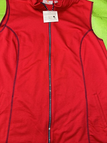 Quacker Factory Women Red Vest Jeweled Full Zip Size 2XL Rhinestones Full Zip - Picture 3 of 6